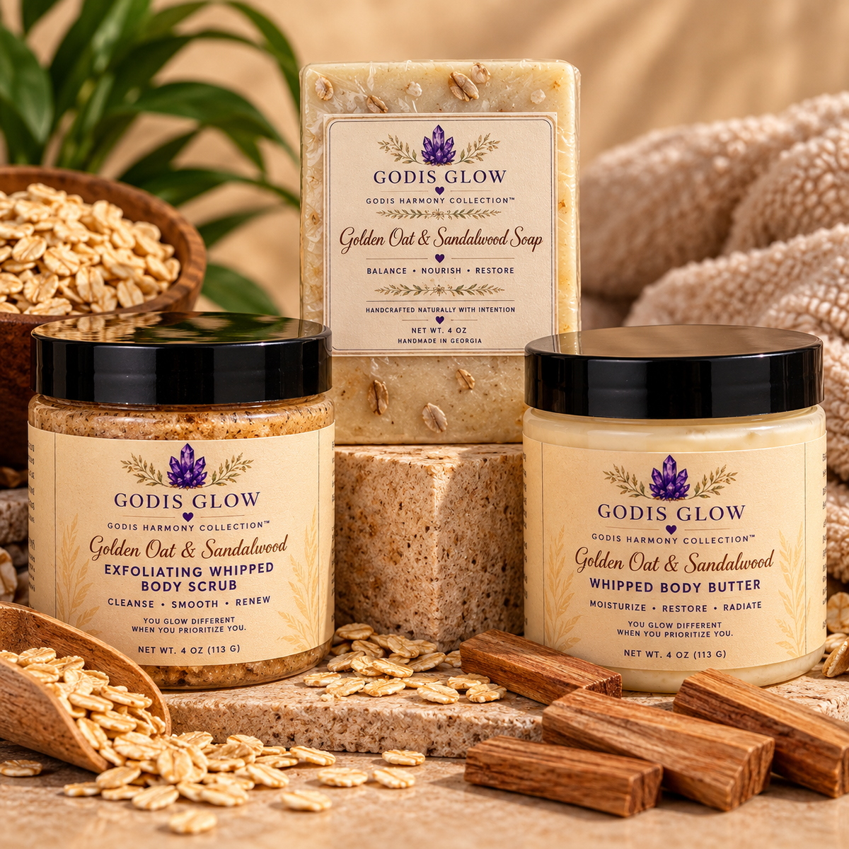 🌾 Golden Oat & Sandalwood Whipped Body Butter 4oz